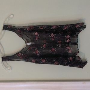 Lovely Day, no size on tag, Black Camisole with Pink and Red Flowers